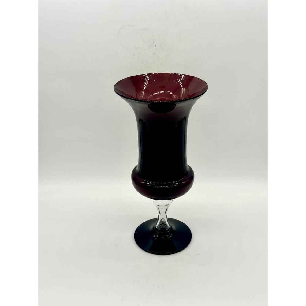 Vase Large Amethyst Hand Blown Pedistal w Clear Stem 15"H x 7.5"W